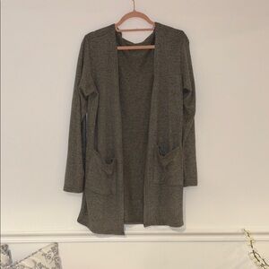 Green Open Front Long Cardigan Sweater
